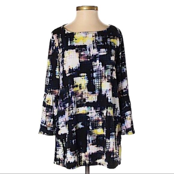 ELLEN TRACY Elegant Multicolor Bell Sleeve Tunic Top - Picture 7 of 11
